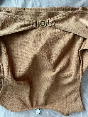 Textured Caramel Bustier Crop Top - Sculpted Cups thumbnail 2
