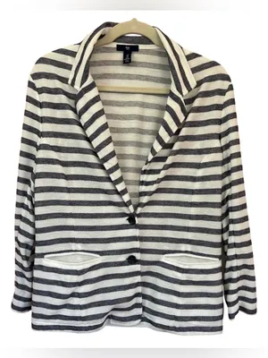 GAP horizontal Striped academia Blazer Navy White Knit Nautical Preppy Work M thumbnail 1