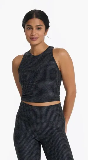 Vuori Elevation Plyo Tank Black Check Size L — Soft Stretchy Performance Crop thumbnail 1