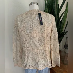 Vintage Modelia New‎ York Metallic Lace Embroidered Top – XXL Elegant Blouse thumbnail 2