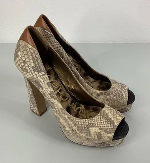 Sam‎ Edelman Tacoma Snakeskin Open Toe Platform Heels Size 7.5 thumbnail 1