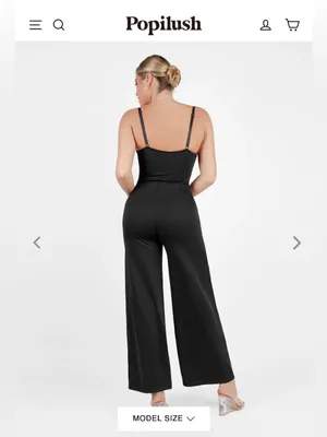 NWT Popilush Shapewear Lace Deep V-Neck Sculpting Wide Leg Jumpsuit sz L thumbnail 9