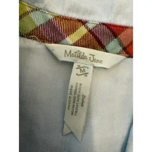 Matilda Jane Light Wash Lyocell Denim Tiered Dress Plaid Trim‎ Womens Medium thumbnail 5