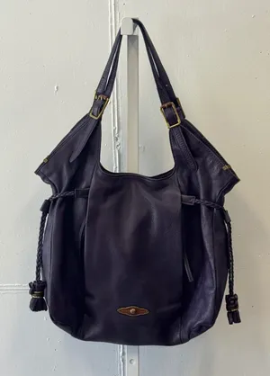 Elliott Lucca Sintra Purple Leather Hobo‎ Bag Braided Tassel Large Tote Purple thumbnail 1