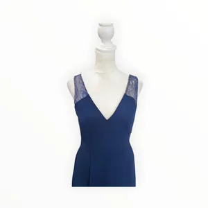 NWT Aidan Mattox Navy Crepe Lace V Neck Midi Cocktail Dress Size 4 thumbnail 4