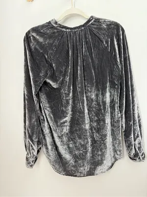 Pilcro by Anthropologie Gray Silver Velvet Blouse size Small thumbnail 5