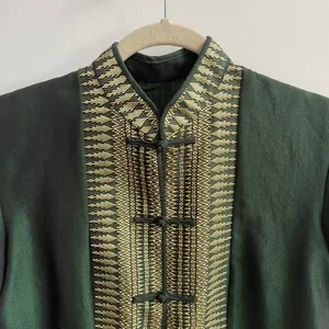 Handmade Blouse Women XS/S Green Gold Traditional Frog Button Mandarin Collar thumbnail 2