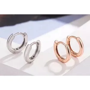 Unisex‎ Hoop Earrings Rose Gold Plated Silver Huggie Hoops, 9mm thumbnail 14
