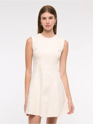 Abercrombie denim mini dress mila high neck petite short sleeveless cream thumbnail 3