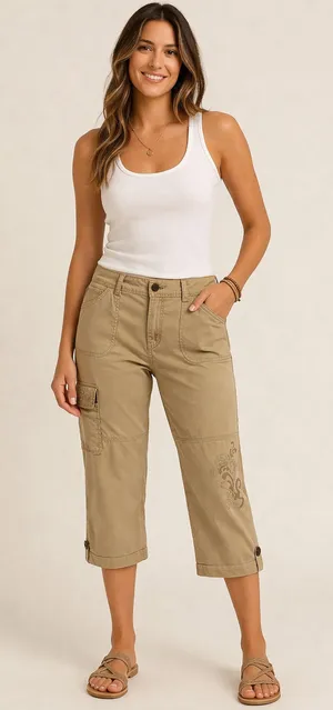 Cache Crop Cargo Pant Rhinestone Stud Adjustable Length Embellished NWT $98 Sz 8 thumbnail 1