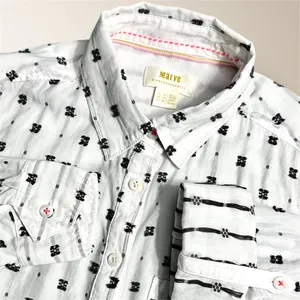 Maeve Anthropologie White‎ Black Clip Dot Cotton Button Down Roll Tab Shirt Boho thumbnail 3