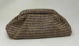 Ann Taylor Woven Weave Straw Black Neutral Snap Open Clutch Purse Bag thumbnail 1