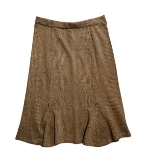 Lauren Ralph Lauren Brown Textured Tweed Knit Midi Skirt Size M Flare Hem thumbnail 1
