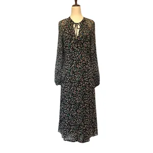 Tommy Hilfiger Maxi Dress 6 Dark Boho Y2K Whimsigoth Sheer Animal Print Tie Neck thumbnail 2