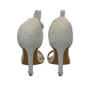 Crystal Queen Pearl Bridal‎ Heels EU 42 US 11 White Ankle Strap Wedding Sandals thumbnail 7