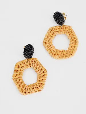Anthropologie Jana Wicker Drop Earrings Orange Black Rattan thumbnail 3