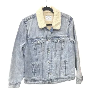 Old Navy Womens Sherpa Lined Denim Trucker Farm Ranch Chore Jacket Cotton XL thumbnail 1