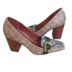 Coach Jade Block‎ Heel Pumps Women 8.5 Leather Snakeskin Career Luxury Preppy thumbnail 6