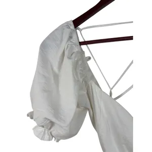 Lulus Mini Dress Womens M White Cotton‎ Linen Puff Sleeve Lace Up Back MD2965LU thumbnail 3