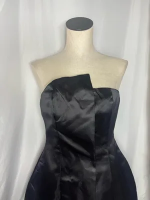 Commence Black Satin gothic Formal elegant Strapless Short Dress Minimalist M thumbnail 2