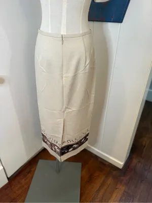 Ann Taylor Cream Midi Skirt with Brown Velvet Decorative Hem Border Sz 8P thumbnail 2