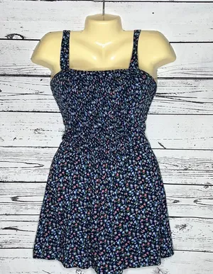 Abercrombie & Fitch NWT Size S Blue Floral Print Smock One Piece Shorts Romper thumbnail 1