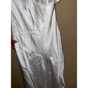 Here Comes the Sun White Satin NWT Ruffle Maxi Dress XS asymmetrical side slit Beach Wedding Chic thumbnail 3