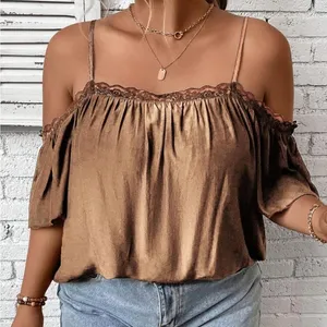 SheIn Unity Plus Cold Shoulder Lace Trim Blouse thumbnail 1
