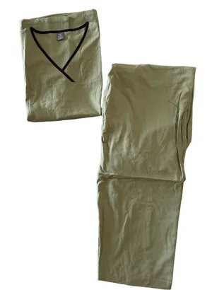 Women's Olive Green with Black Edging Silky Two Piece Scrub Set Size XL #260641 thumbnail 1