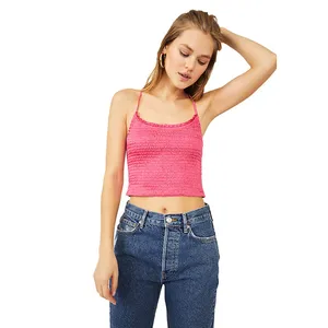 Free People Right On Time Pink Sleeveless Smocked Cami Camisole Crop Tank Top M thumbnail 2