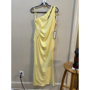 Betsy and Adam Women's One-Shoulder Side Ruched Ball Gown Lemon Size 10 Petite thumbnail 4