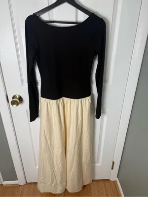 Reformation Abel Knit Dress in Black & Sugar S thumbnail 2