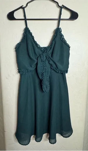 Selfie Leslie forest green Tie-Front ruffle Mini Dress thumbnail 1
