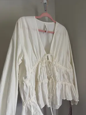 Missguided Tiered Ruched Balloon Long Sleeve Blouse Size L Drawstring Gathered thumbnail 6