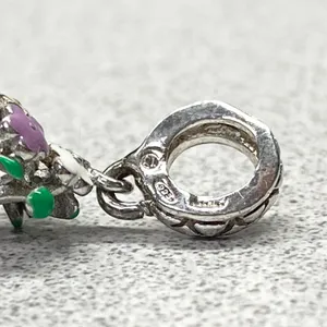 Silver Tone Enamel Crystal Flower Pot Charm Spring Garden Jewelry Making Gift thumbnail 6