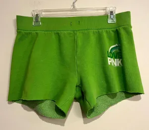 Y2K Victoria's Secret PINK Sweat Shorts Green Logo Cut Off Women Size M thumbnail 1