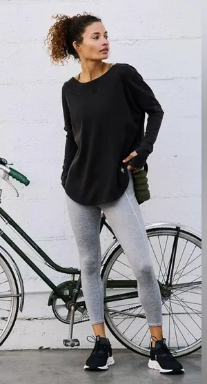 NWT Free People Movement Simply Layer Hi-Low Long Sleeve Top In Black thumbnail 1