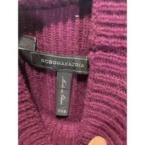 BCBGMAXAZRIA Mock Neck Sweater Womens XXS Purple Side Tie Knit Cropped Chic‎ thumbnail 3
