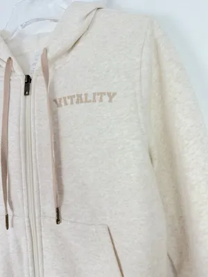 Vitality Cozy Zip Sweatshirt Oat Marl Varsity Hoodie Size 2XS XXS $96 EUC thumbnail 4