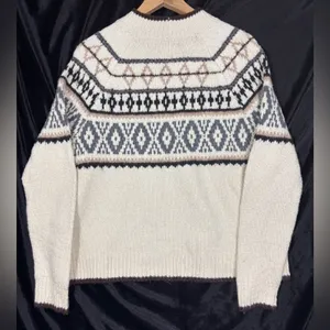 American Eagle Sweater Cream Wool Blend Fair‎ Isle Scandi Nordic Cabincore Large thumbnail 3