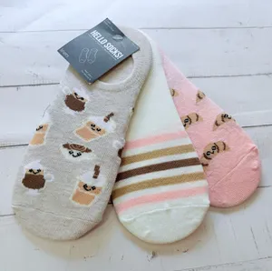 Hello Socks! Set of 3 Liners Coffee,Croissants Stripes NWT thumbnail 1