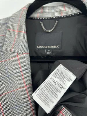 Banana Republic Glen Blazer Jacket Plaid Print Double-Breasted Stretch Size 2 thumbnail 16