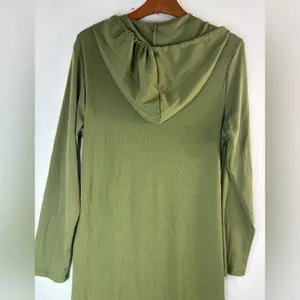 SHEIN Curve 2X Ribbed Long Sleeved Hoodie Maxi Dress in Olive thumbnail 2