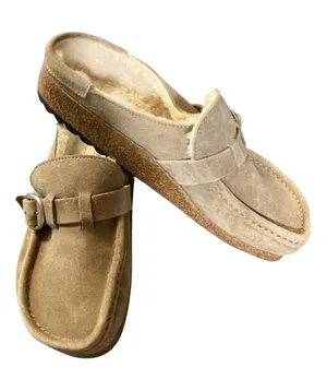 Birkenstock Buckley Shearling Clog Mule Taupe Suede Size 37 EU US 6-6.5 Narrow thumbnail 1