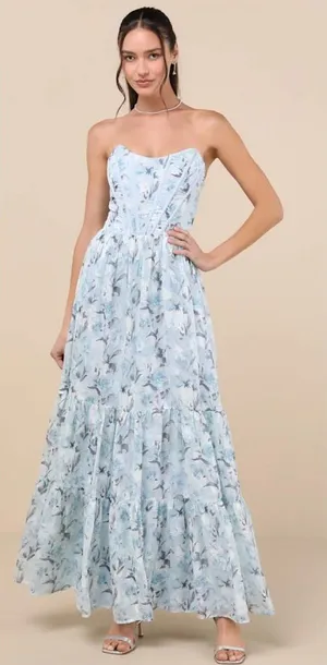 Lulu's Let There Be Romance Slate Blue Burnout Floral Maxi Dress thumbnail 1