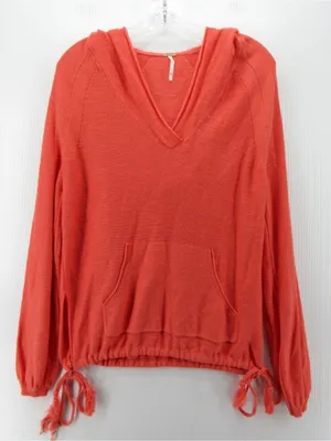 Free People Optimistic Linen Blend Hoodie Pullover Orange Sweater thumbnail 2