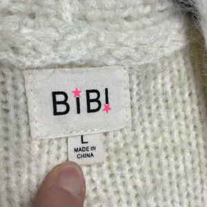 BiBi Fuzzy Eyelash Knit Stripe Cardigan Sweater Cream Open Front Size Large thumbnail 3