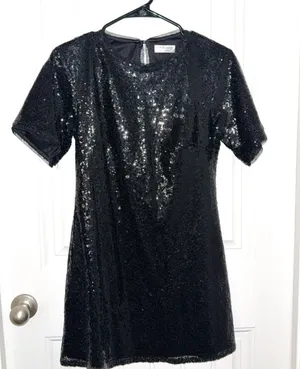 In the Beginning Black Sequin Short Sleeve Mini Dress by thumbnail 1