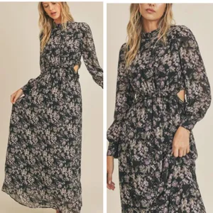 NWT Lush Long Sleeve Floral Maxi with Side Cut Out thumbnail 3