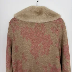 Happily Grey Long Cardigan Faux Fur Neckline Pink Tan Elevated Indie Glam Large thumbnail 10